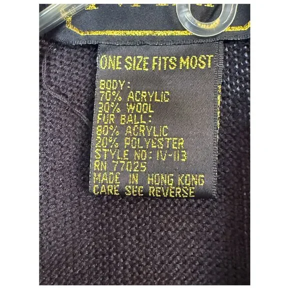 Vintage IVANA Black Shawl Wrap | Faux Fur Pom Trim | Made in Hong Kong | OS - Picture 4 of 4